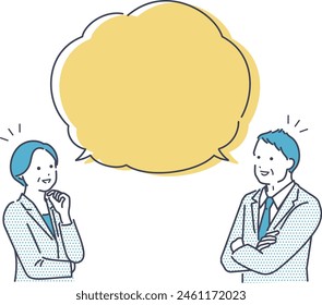 A senior businessman talks with a cheerful expression. Upper body vector illustration material of men and women