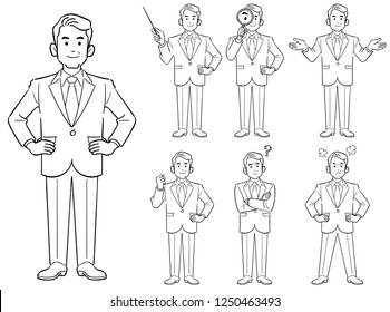 Senior businessman's pose 7 kinds of set drawing
