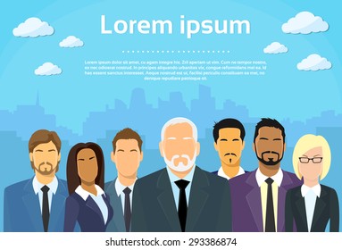 Senior Businessmen Boss with Group of Business People Team Flat Vector Illustration