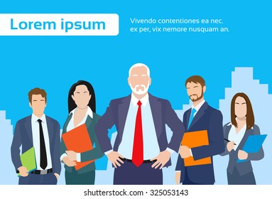 Senior Businessmen Boss with Group of Business People Team Flat Vector Illustration