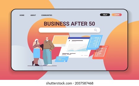 senior businesspeople discussing during meeting mix race business man woman couple in formal wear working together
