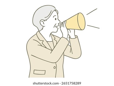 Senior Businesswoman Shouting with Megaphone Illustration