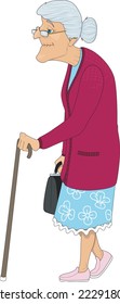 Senior con ilustración de vector de caña