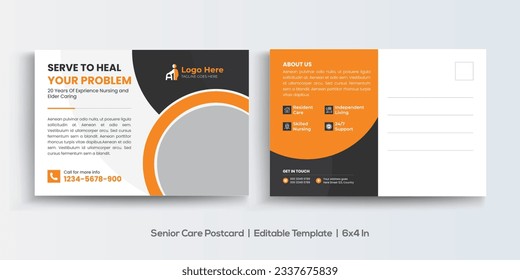Senior Care Service Senior health care postcard template design. Medical postcard template, dental postcard design. Home care postcard template.