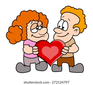 Senior Cartoon Couple with Heart
