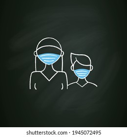 Senior chalk icon. Professor protection. Second-year student and freshman. Training, studying. Professional development. Isolated vector illustration on chalkboard