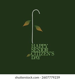 Senior citizen Day. Illustration of walking stick and semidried leaves.