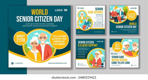 Senior Citizen Day Social Media Post Flat Cartoon Hand Drawn Templates Background Illustration