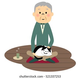 The senior citizen man who relaxes by a veranda