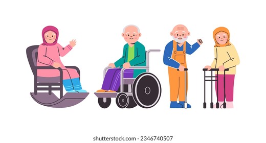 Senior citizen old age grandmother grandfather gray hair senior retirement sitting in wheelchair