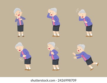 Senior citizen, retired grandmother, old age pensioner, lonely grandmom. Elderly different views, gestures, emotions.Old woman character set, pose sequences