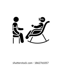 Senior citizen socializer black glyph icon. Companions for retired persons. Providing healthy social interaction. Help with daily tasks. Silhouette symbol on white space. Vector isolated illustration