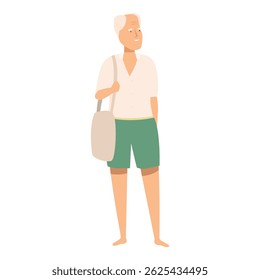 Senior citizen with tote bag enjoying a relaxing day