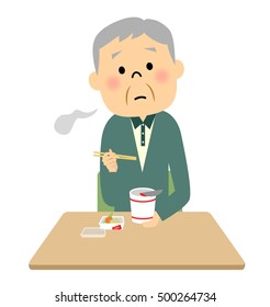 The senior citizen who has a meal by himself
