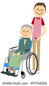 The senior citizen who sits down on a wheelchair