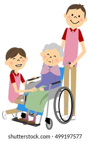 The senior citizen who sits down on a wheelchair
