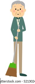 Senior citizen,Sweeping up