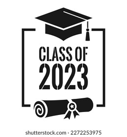 Senior class of 2023 graduation vector symbol isolated on white background, abstract graduation web design with mortar board