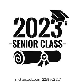 Senior class of 2023 year, graduation symbol isolated on white background