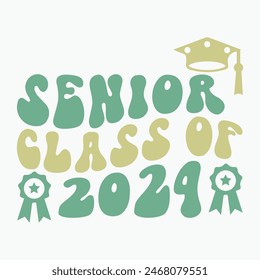 Clase senior de 2024 retro Vector de diseño de camiseta