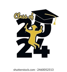 Clase Superior de 2024: Ilustración vectorial para la Graduación. Celebra el hito con un diseño elegante.