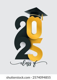 Senior class of 2025 Graduation gold typography. Graduation 2025. Senior year template. Graduation Handwritten vector lettering isolated on white. Vector 2025 design for print, poster, social media.