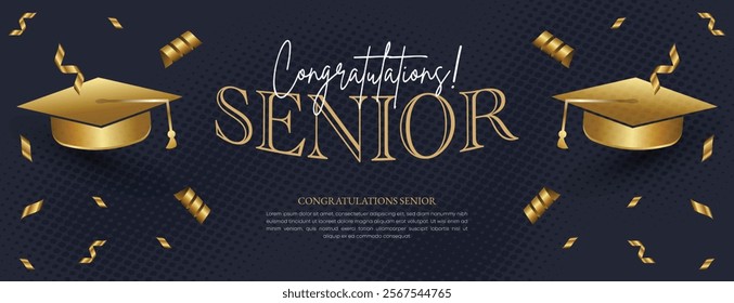 Senior Class Of 2025 Invitation Card Template. Congratulations on Graduation 2025 with Academic Cap. Congratulations graduate greeting ceremony background design