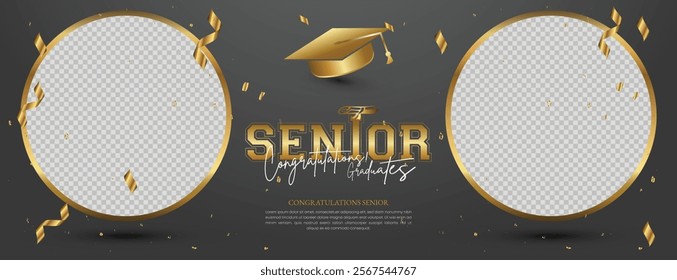 Senior Class Of 2025 Invitation Card Template. Congratulations on Graduation 2025 with Academic Cap. Congratulations graduate greeting ceremony background design