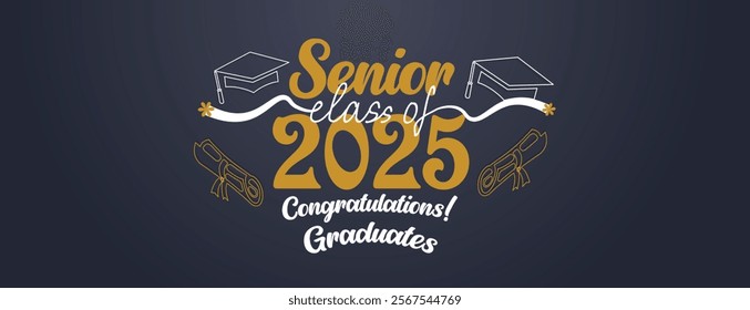 Senior Class Of 2025 Invitation Card Template. Congratulations on Graduation 2025 with Academic Cap. Congratulations graduate greeting ceremony background design