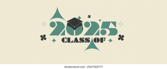 Senior Class Of 2025 Invitation Card Template. Congratulations on Graduation 2025 with Academic Cap. Congratulations graduate greeting ceremony background design