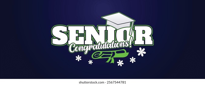 Senior Class Of 2025 Invitation Card Template. Congratulations on Graduation 2025 with Academic Cap. Congratulations graduate greeting ceremony background design