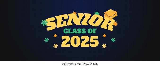 Senior Class Of 2025 Invitation Card Template. Congratulations on Graduation 2025 with Academic Cap. Congratulations graduate greeting ceremony background design