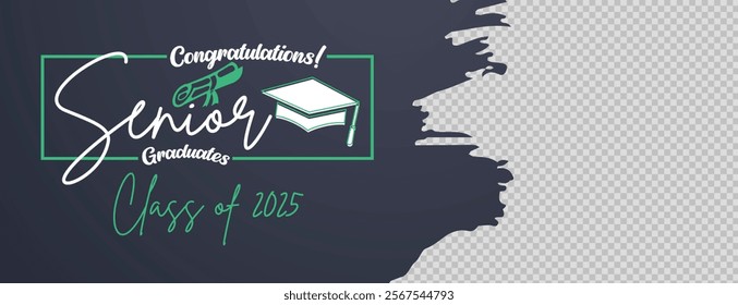 Senior Class Of 2025 Invitation Card Template. Congratulations on Graduation 2025 with Academic Cap. Congratulations graduate greeting ceremony background design
