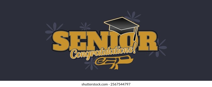Senior Class Of 2025 Invitation Card Template. Congratulations on Graduation 2025 with Academic Cap. Congratulations graduate greeting ceremony background design