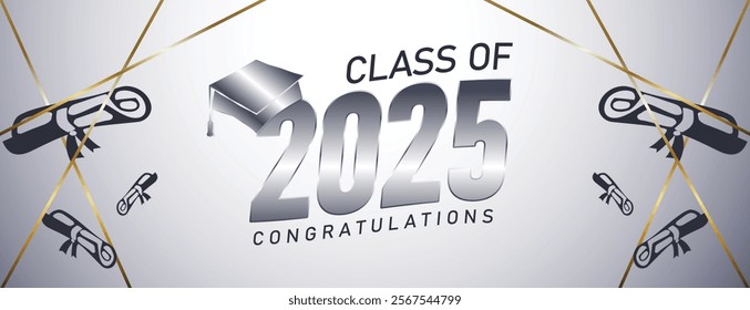 Senior Class Of 2025 Invitation Card Template. Congratulations on Graduation 2025 with Academic Cap. Congratulations graduate greeting ceremony background design