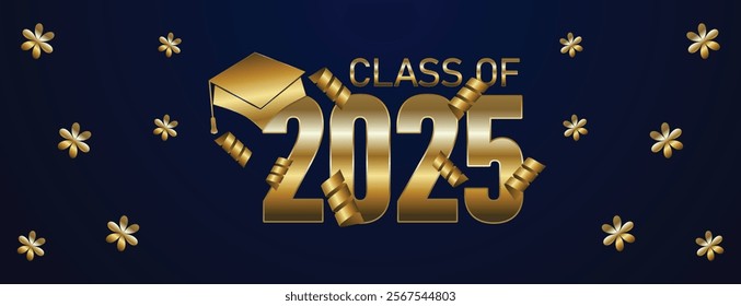 Senior Class Of 2025 Invitation Card Template. Congratulations on Graduation 2025 with Academic Cap. Congratulations graduate greeting ceremony background design