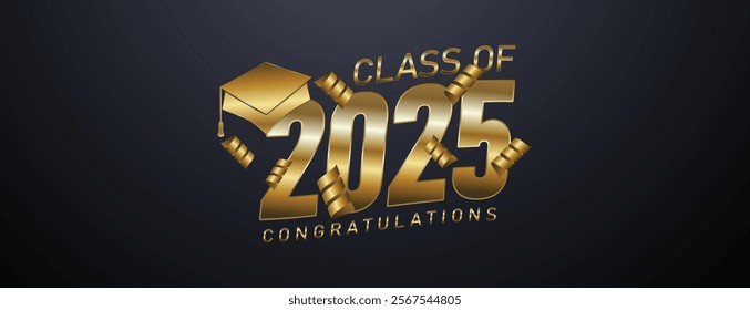 Senior Class Of 2025 Invitation Card Template. Congratulations on Graduation 2025 with Academic Cap. Congratulations graduate greeting ceremony background design