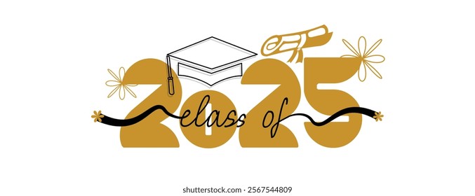 Senior Class Of 2025 Invitation Card Template. Congratulations on Graduation 2025 with Academic Cap. Congratulations graduate greeting ceremony background design