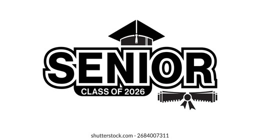 Diploma de gorra negra de diseño de graduación de la clase senior de 2026