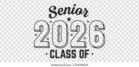 Clase Senior de colección de tipografía de graduación 2026 con diseños de estilo de insignia vintage y moderno. Logos académicos en blanco y negro con letras retro, cintas, estrellas y emblemas clásicos de la escuela. Perfecto para ropa de graduación, estampados de camisetas, Anuncios, carteles, pegatinas, anuarios, decoraciones de fiesta y Mercancía escolar. Estilo de Vector limpio adecuado para impresión y uso digital.