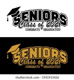 Senior Class greeting, invitation card. Text for graduation design, congratulation event, T-shirt, party, high school or college graduate. Vector on transparent and black background