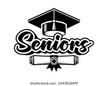 Logotipo de la clase superior para el saludo, tarjeta de invitación. Texto para el diseño de la graduación, evento de felicitación, camiseta, fiesta, graduado de la escuela secundaria o universitario. Vector sobre fondo transparente