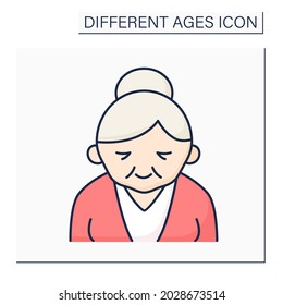 Senior color icon. Life cycle. Old woman. Retirement. Different ages concept. Isolated vector illustration