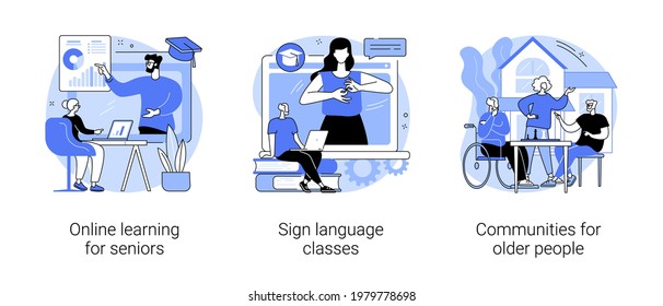 Senior community and education abstract concept vector illustrations.