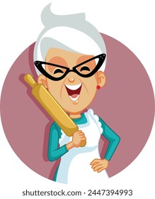 
Senior Cook Holding Rolling Pin Vector Character Design. Cheerful granny baking homemade goods 
