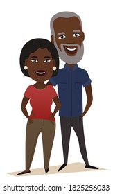 Senior couple. African American man and woman grandparent couple embracing. Happy elderly grandmother and grandfather persons in love together. Senior family vector illustration
