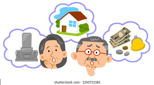 
Senior couple Anxiety about retirement Middle-aged facial expression