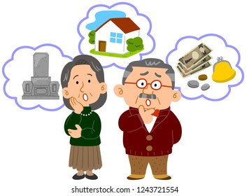 Senior couple Anxiety in old age Middle age whole body