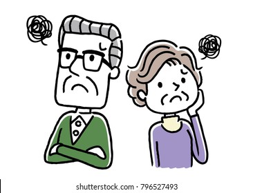 Senior couple: Anxiety, worry, retirement