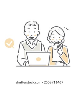 Senior couple applying online - simple and stylish line drawing illustration